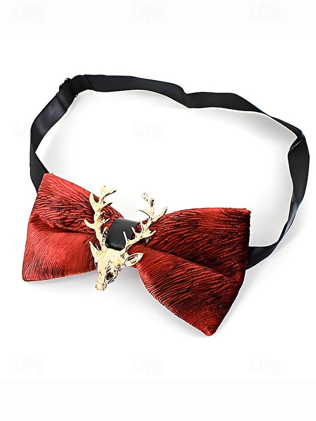 Men's Tie Bow Gold Deer Head with Pin Velvet