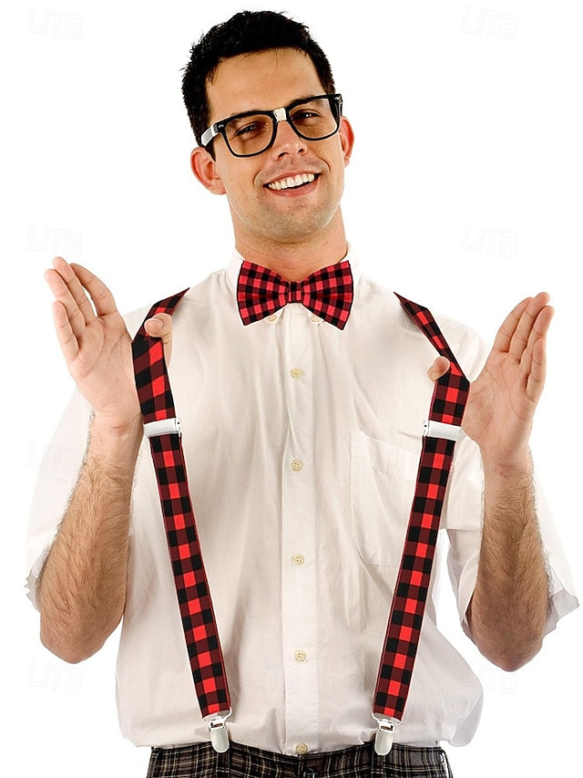 Tie Set Plaid Bow Men's and Christmas Adjustable Suspender