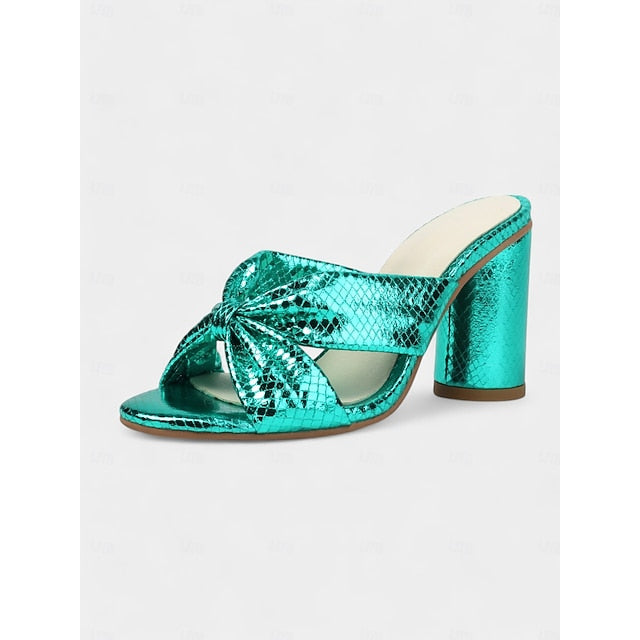 Design with Bow – Women's Pink Bridal Mules Metallic