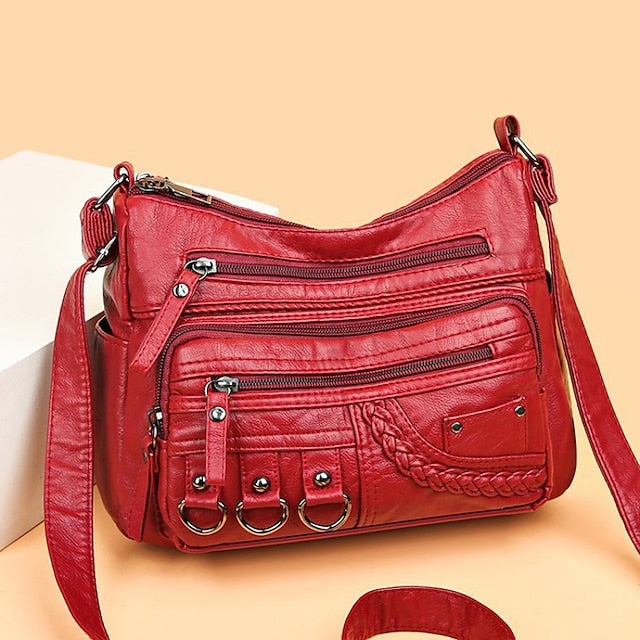 Multiple Crossbody with Vintage Leather Women's Faux Bag