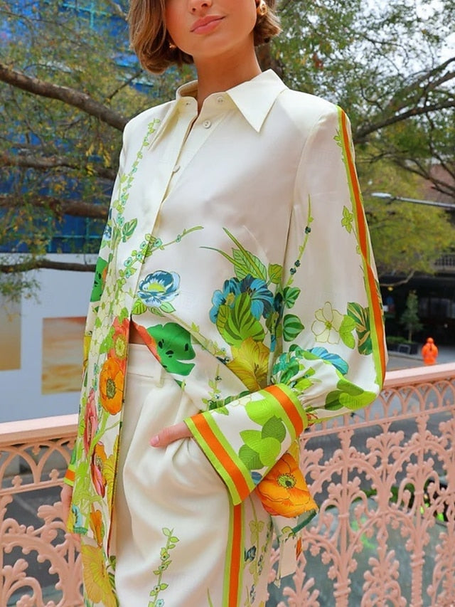Women's Shirt Blouse Wide Leg Pants Long Sleeve Shirt