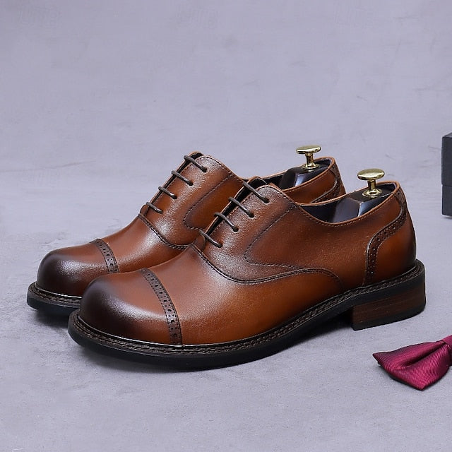 Leather Oxford Shoes- Genuine Cap First Men's Toe