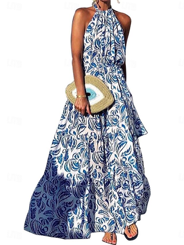 Women's Casual Dress Swing Dress Floral Print Halter Neck