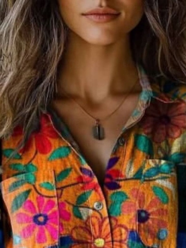 Women's Shirt Boho Shirt Buttons Print Floral Graphic