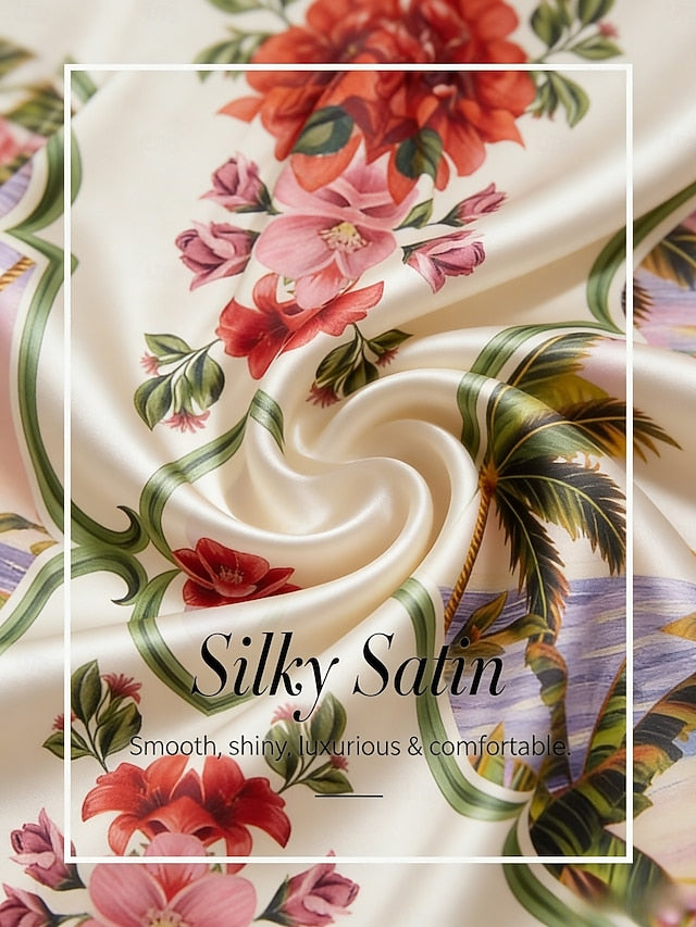 Hawaii Palm Silky Satin Floral Top
