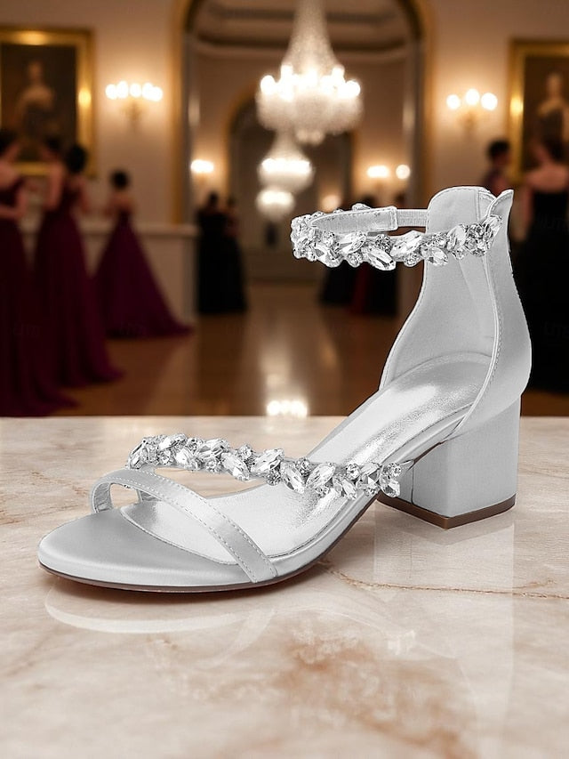 Block Satin Heel Sandals Crystal - Women's Purple