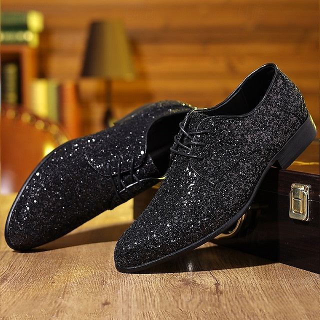 – Lace-up Bold Glitter Shoes Party Statement Purple Men's