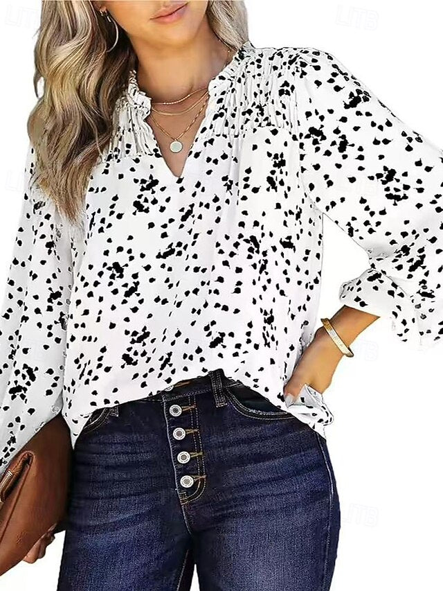 Women's Blouse Ruched Print Polka Dot Vintage Stylish Long