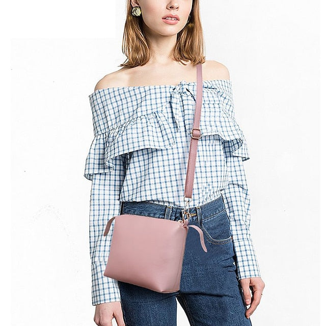 Tote Pink Leather - Handbag Faux Women's Set 3-Piece