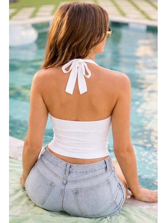 Women's Tank Top Tie Knot Elastic Waist Bow Solid Color