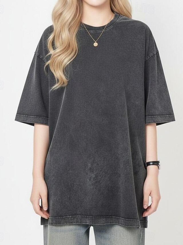 Women's Oversized T Shirt 100% Cotton Vintage Washed Tops