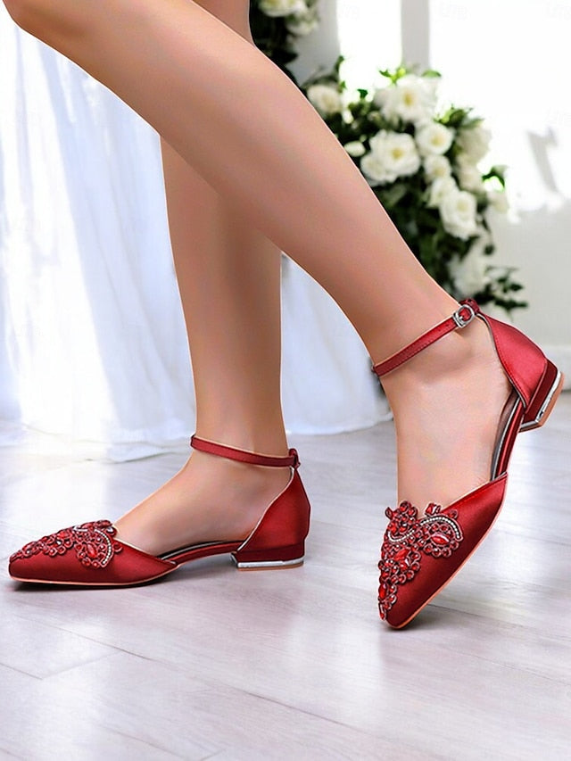 Style Gemstone Flats Vintage Embellished – Green Pointed-Toe