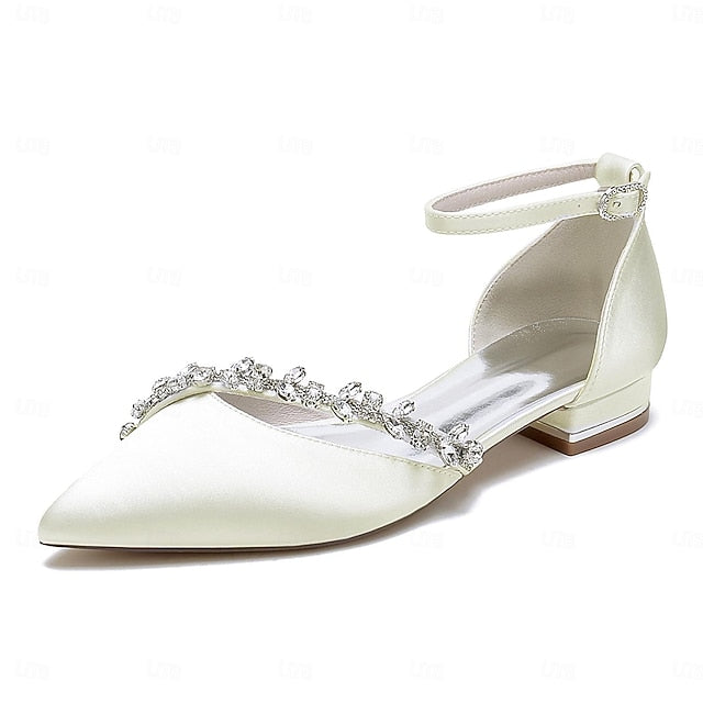 Pointed Toe Elegant Flats Wedding Women's – Satin White