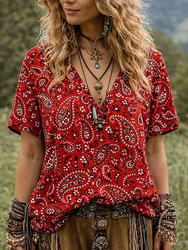 Women's T Shirt Print Floral Graphic Geometric Vintage