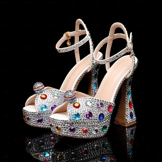 Rhinestone Colorful Sparkly Platform Sandals Women's –