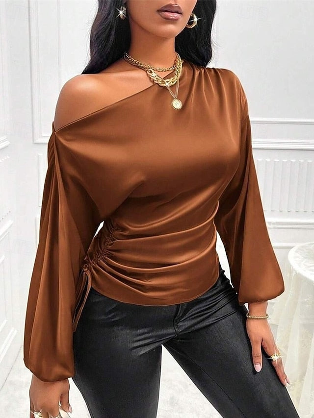 Women's Shirt Elegant Dressy Satin Top Asymmetric Plain
