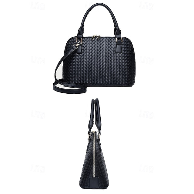 Handbag Set Brown Leather Women's Woven – 3-Piece Faux