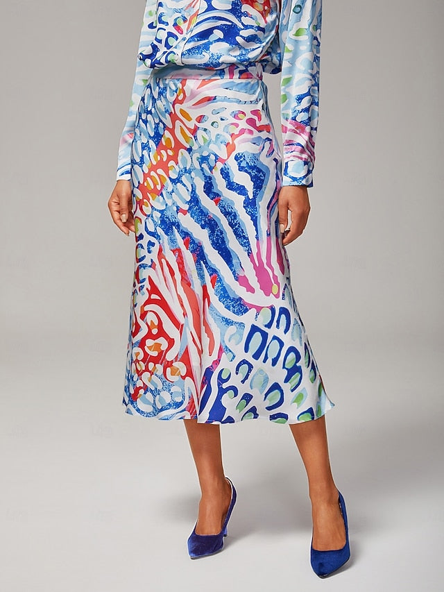 Women's Watercolor Leopard Satin Mermaid Skirt Elastic