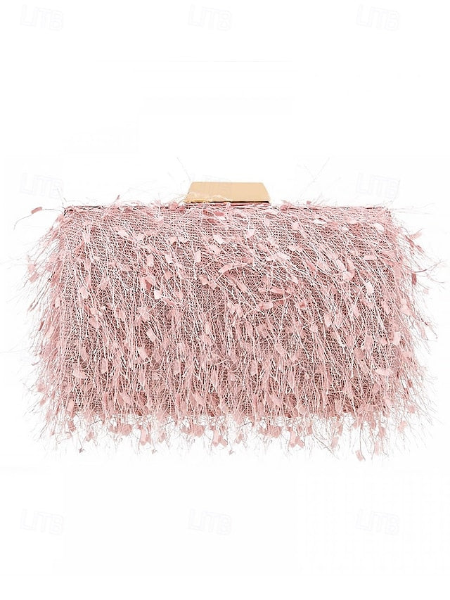 Chain Chic Strap Clutch Women's Evening with Feathered