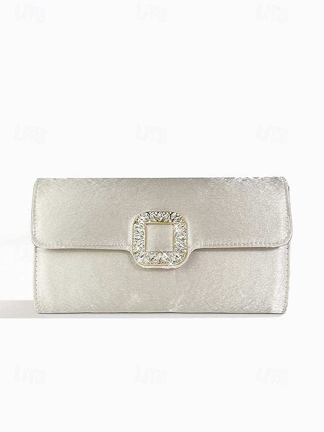 with Women's Satin - Rhinestone Elegant Clutch White Buckle