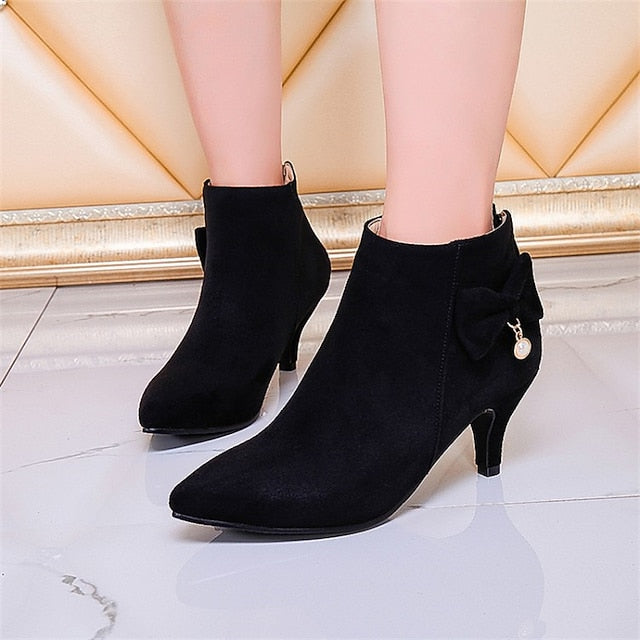 with Ankle Women's Bow Boots Charm and Suede Pearl Pink