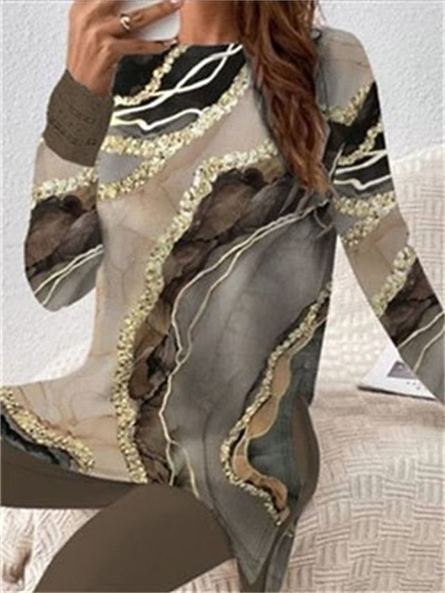 Women's T Shirt Pants Sets Pants Trousers Long Sleeve Crew