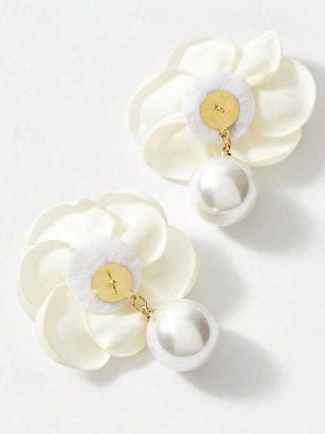 Earrings with Flower Drop Pearl Stud Faux Women's Elegant