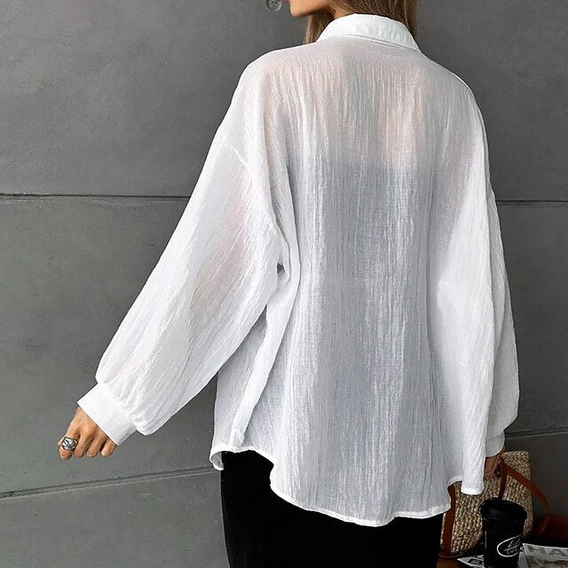 Women's Shirt Blouse Buttons Plain Elegant Stylish Long