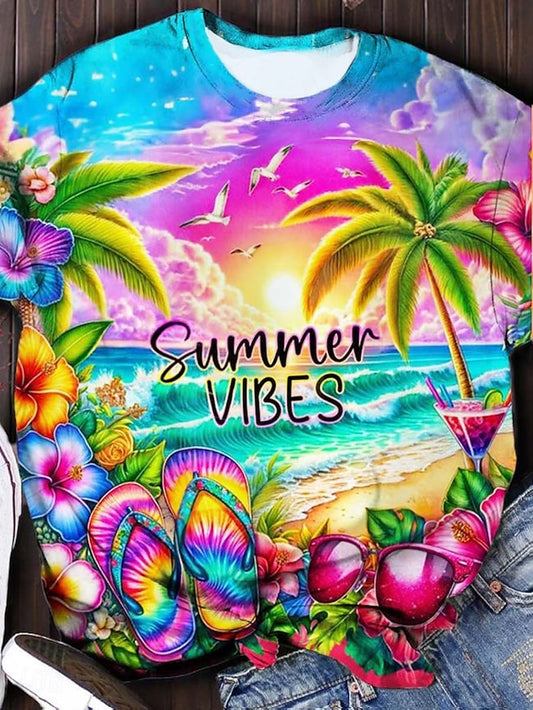 Women's T Shirt Print Tie Dye Letter Casual Short Sleeve