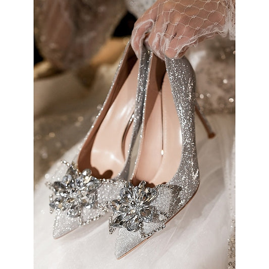 Women High Heels Sparkling Shoes for – Silver Wedding Glitter