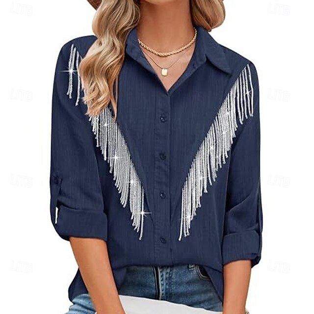 Women's Dress Shirt Button Up Shirt Blouse Glitter Buttons