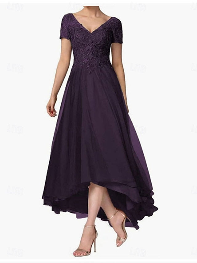 the V Elegant Asymmetrical A-Line Neck Dress Bride Mother of