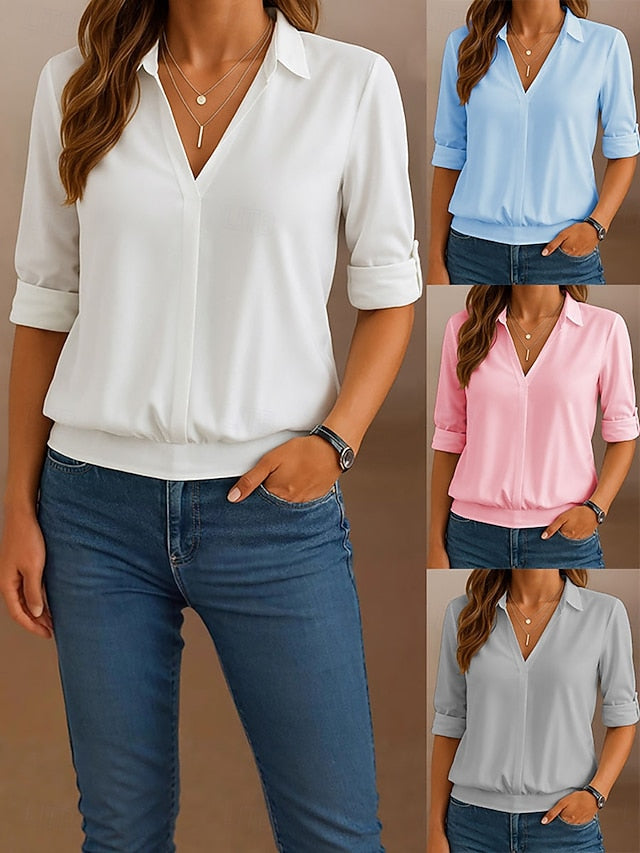 Women's Shirt Blouse Patchwork Plain Stylish Classic Modern