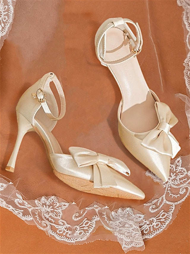 Pointed Pumps Strap Classy – Women's Ankle Bow Champagne