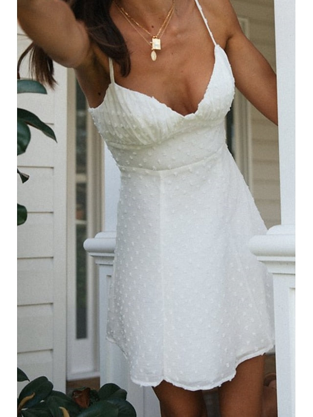Women's Mini Dress White Dress Graduation Dress Slip Dress