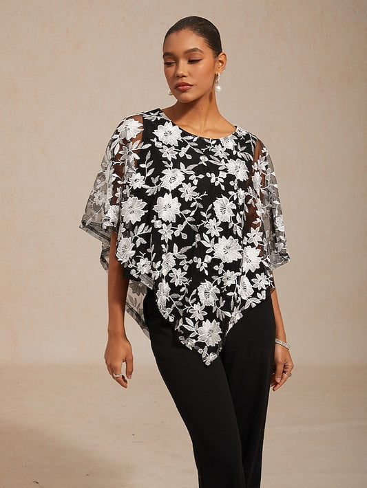 Women's Blouse Lace Tops Lace Embroidered Floral Elegant