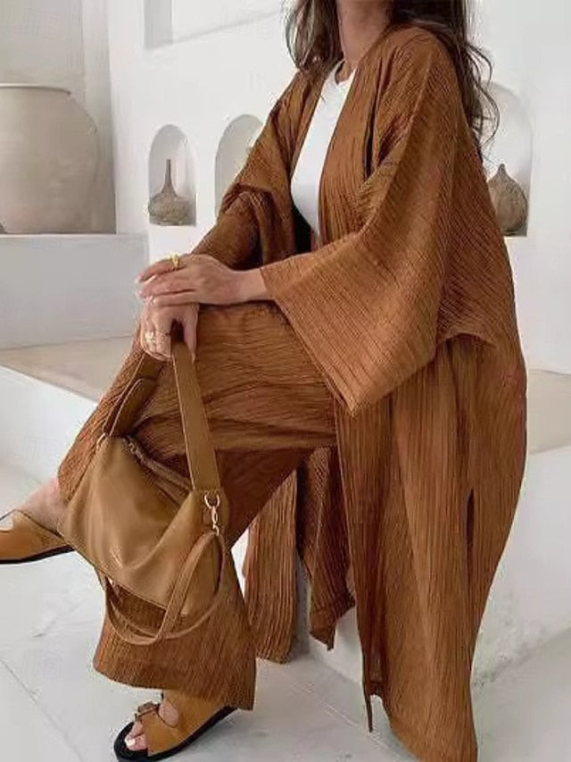 Women's Blouse Pants Sets Long Sleeve V Neck Solid Color