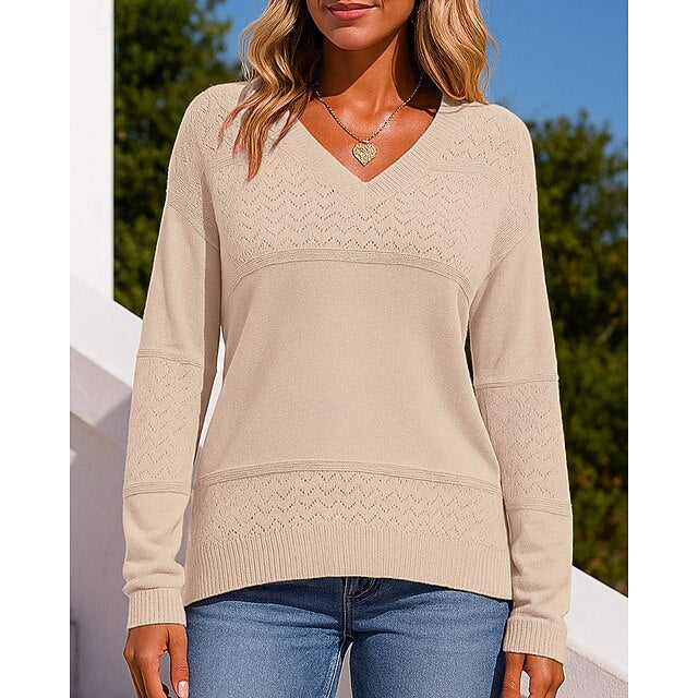 Women's Knit Shirt Pullover Sweater Hollow Long Sleeve Top