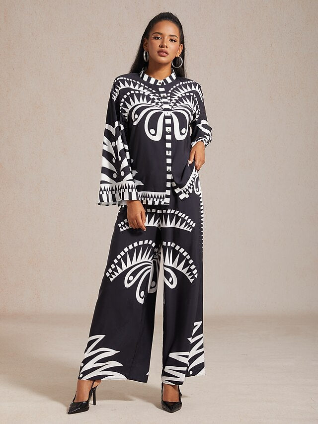 Women's Pants Black Floral Print Straight Leg Satin