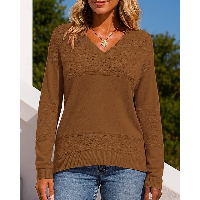 Women's Knit Shirt Pullover Sweater Hollow Long Sleeve Top