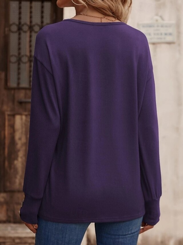 Women's T Shirt Tee Top Buttons Solid Color Fashion Stylish