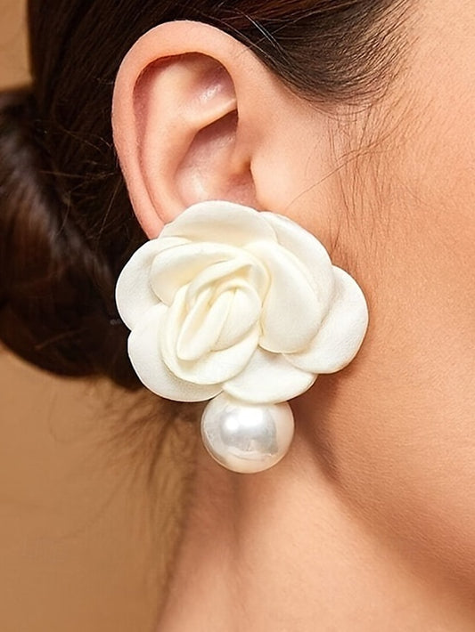Earrings with Flower Drop Pearl Stud Faux Women's Elegant