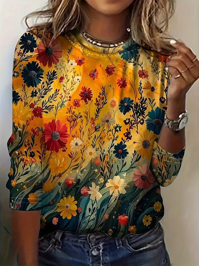 Women's T Shirt Print Floral Graphic Plants Bohemia Vintage