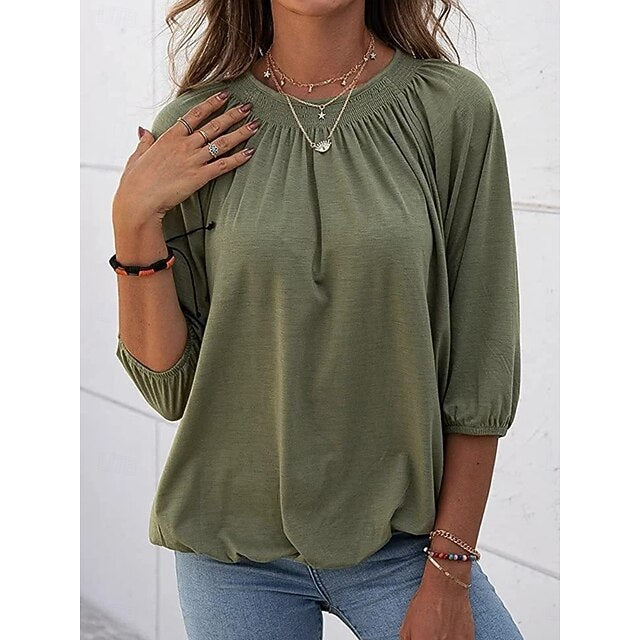Women's T Shirt Plain Fashion Modern Casual 3/4 Length