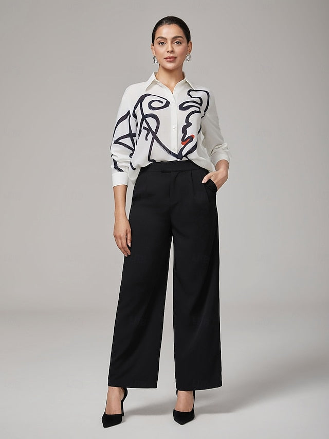 White Artistic Print Long-Sleeve Shirt