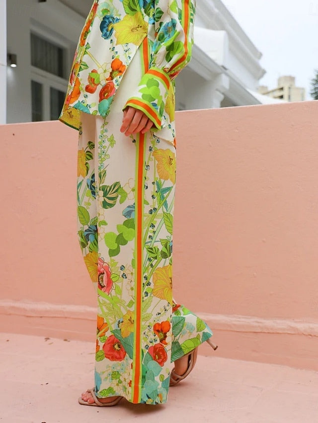 Women's Shirt Blouse Wide Leg Pants Long Sleeve Shirt