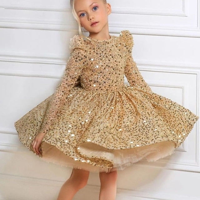 Dress Little Party Kids Girls' A Line Sequin