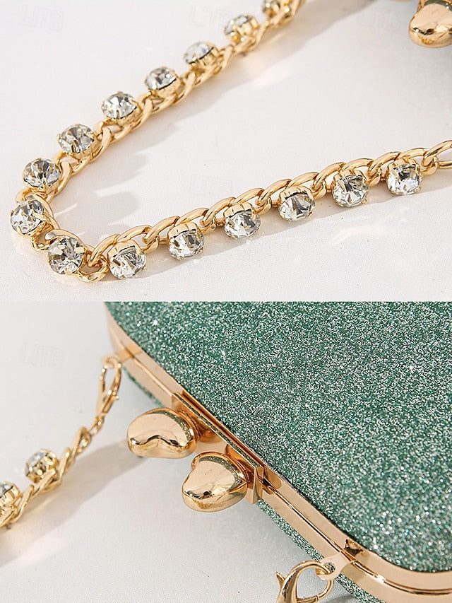 Green Evening Rhinestone Clutch Sage Women's with Glitter