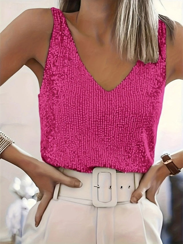 Women's Blouse Sequin Tops Camisole Tank Top Sequins Plain