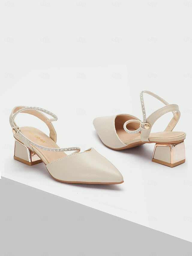 Toe Slingback Heels Rhinestone with Elegant Women's Pointed